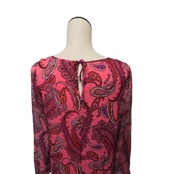 J. Crew Ruffle-Front Silk Chiffon Top‎ Vibrant Paisley Pink Womens Size 6 - Picture 9 of 11